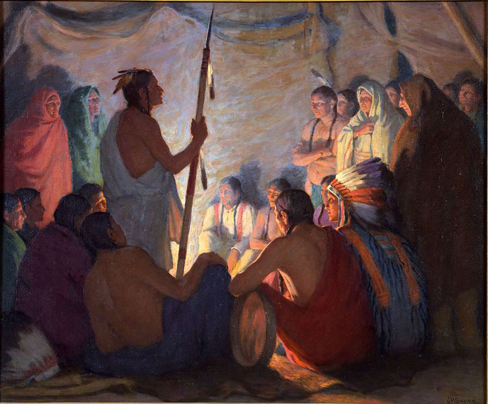 The Malcontents, Old Chief Protesting Against a War Party; [The Chief Talks to a War Party]